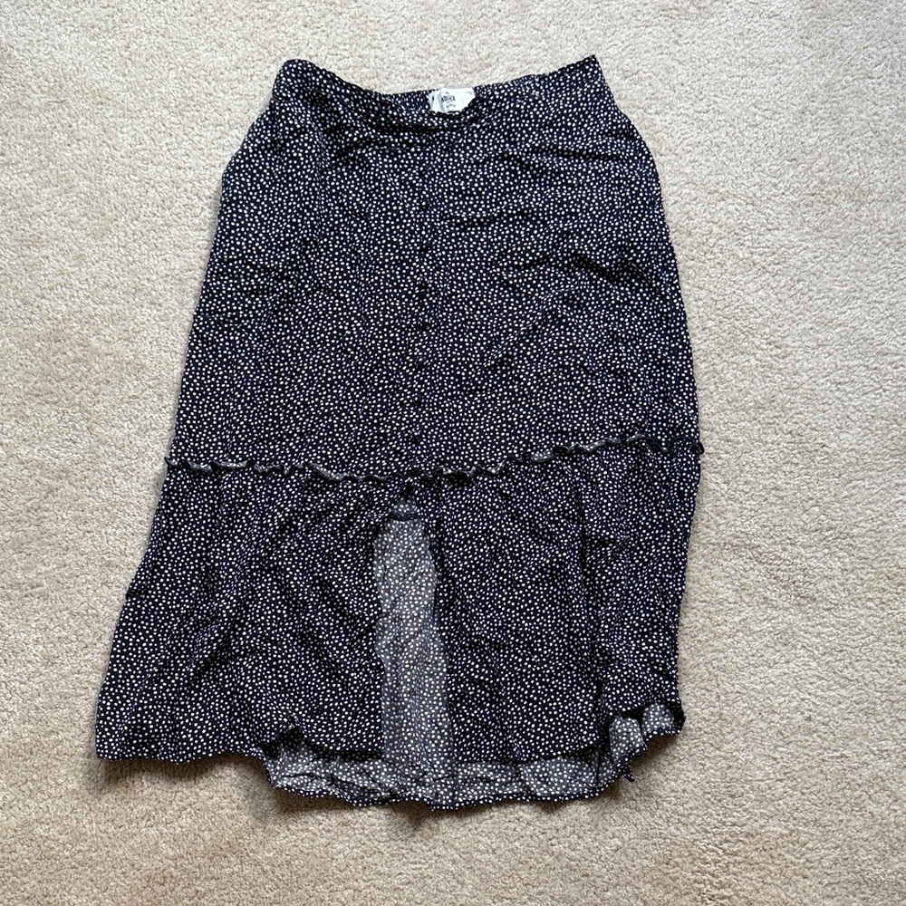Hollister Navy Blue and White Polka Dot Midi Skirt